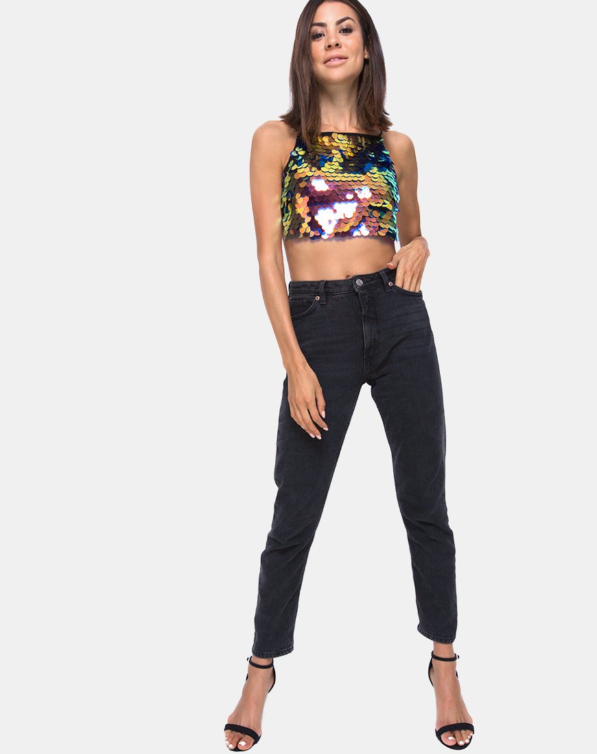 Image de Ahena Crop Top in Dragon Fruit Sequin