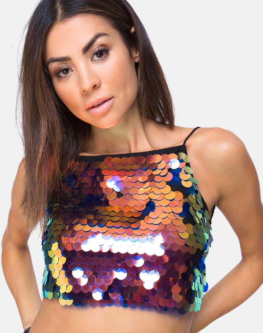 Image de Ahena Crop Top in Dragon Fruit Sequin
