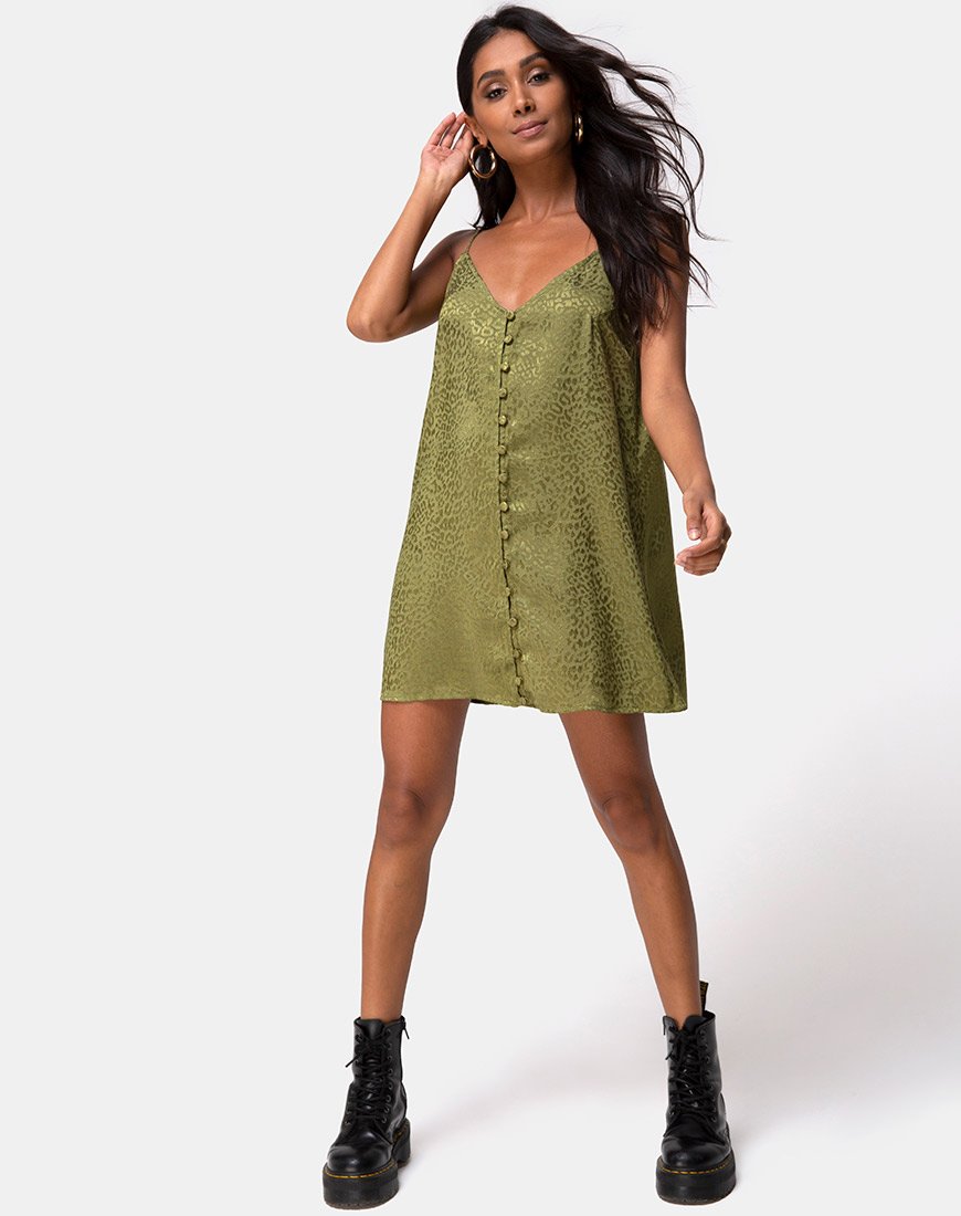 Image de la robe Akina en satin Cheetah Khaki