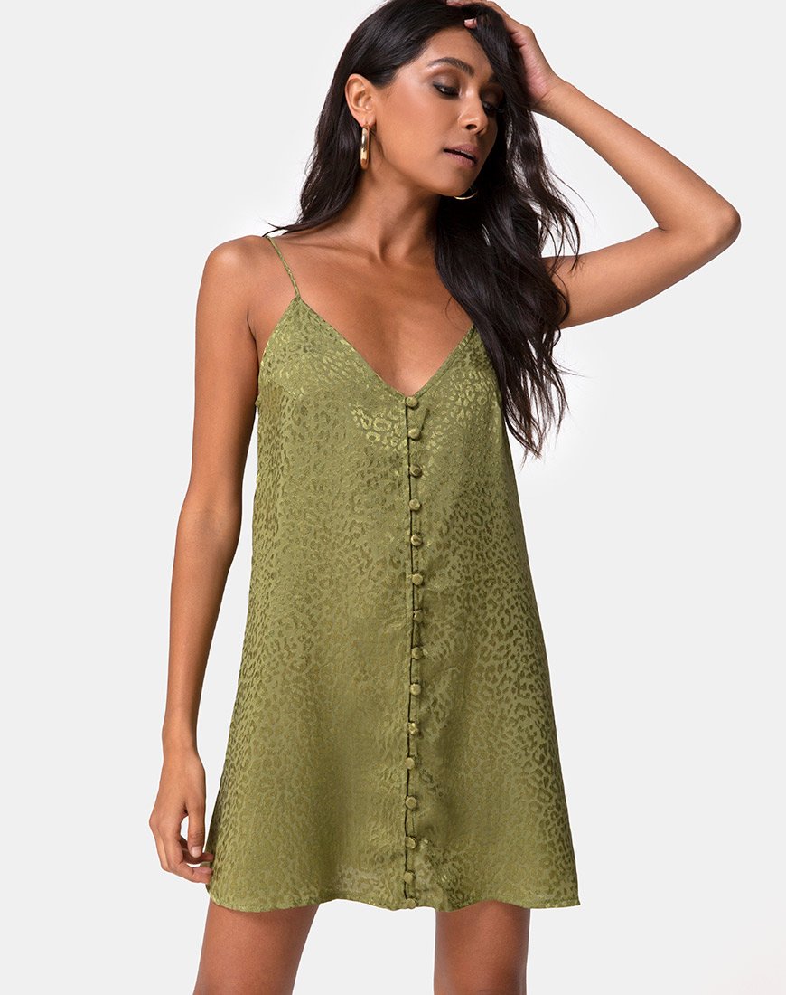 Image de la robe Akina en satin Cheetah Khaki