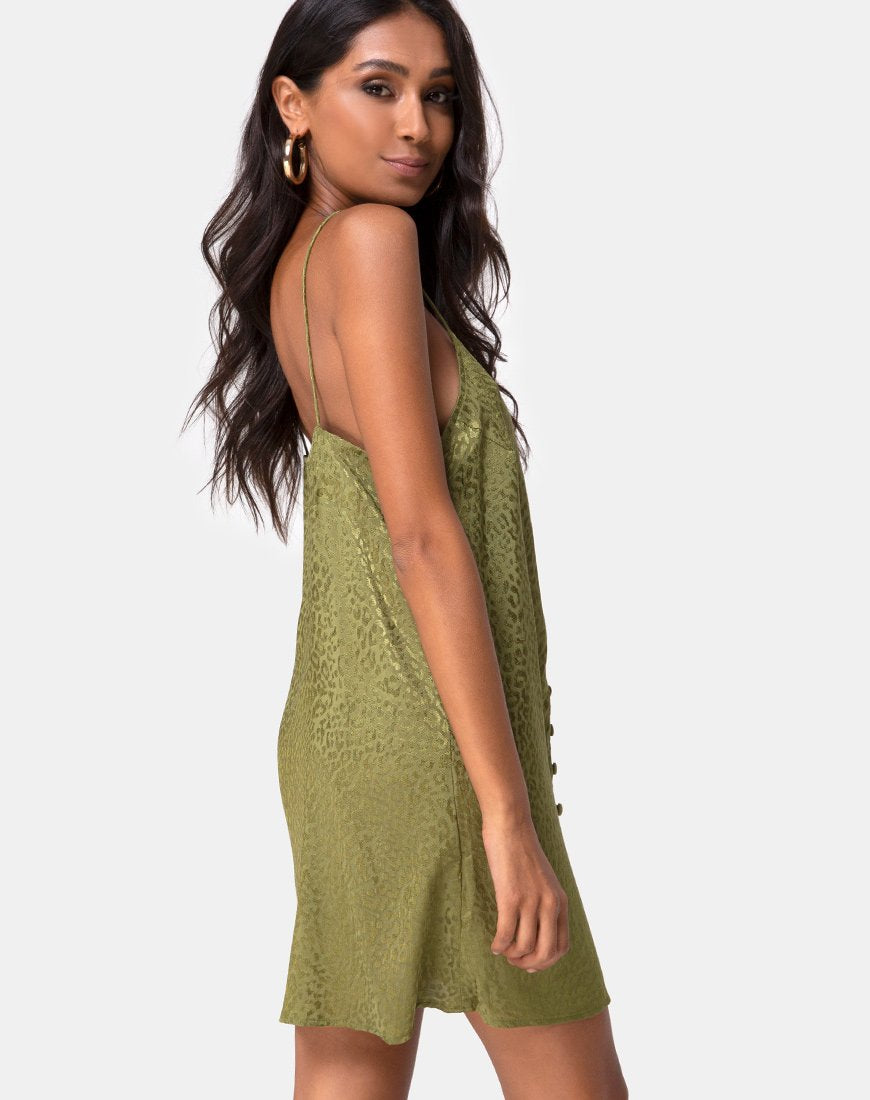 Image de la robe Akina en satin Cheetah Khaki
