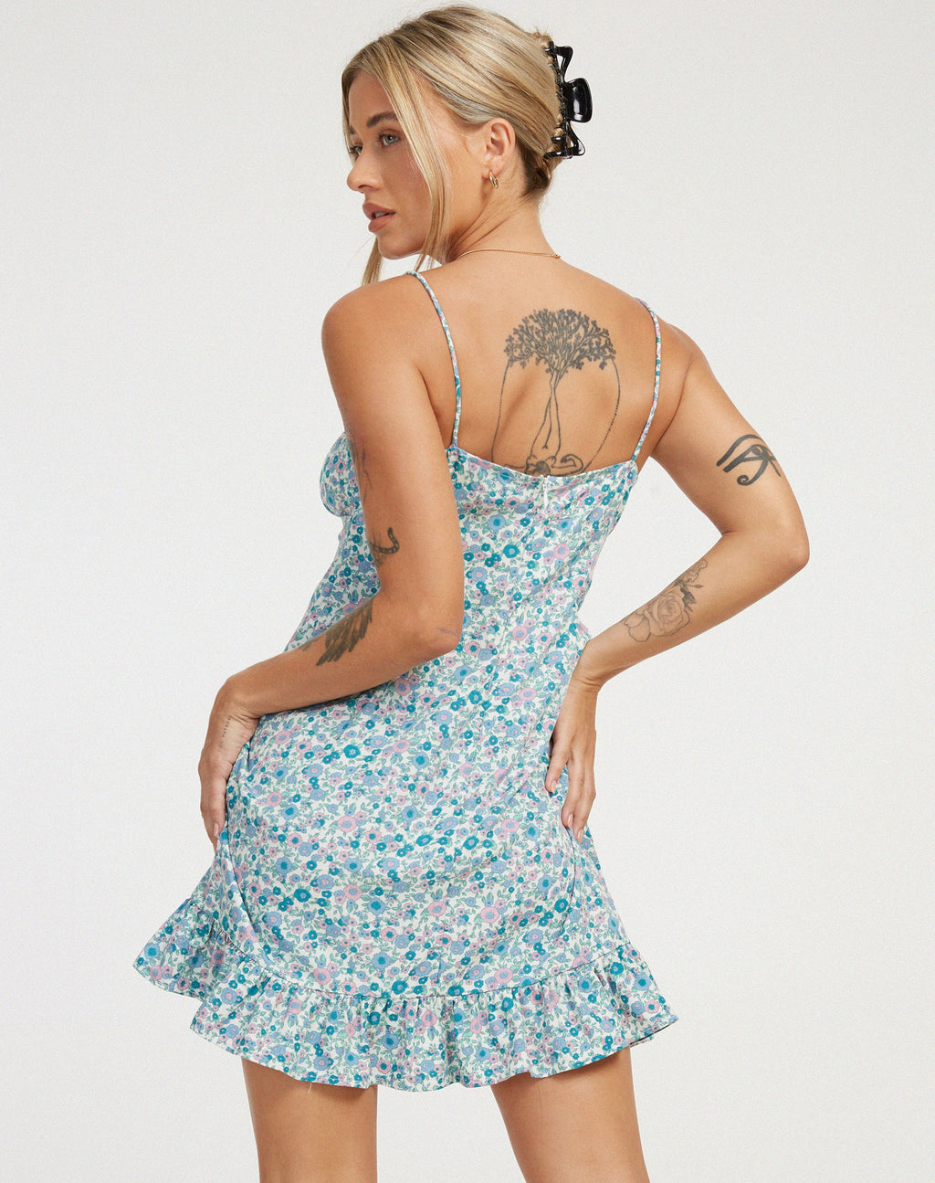 Mini robe Alaca, bleu Flower Power