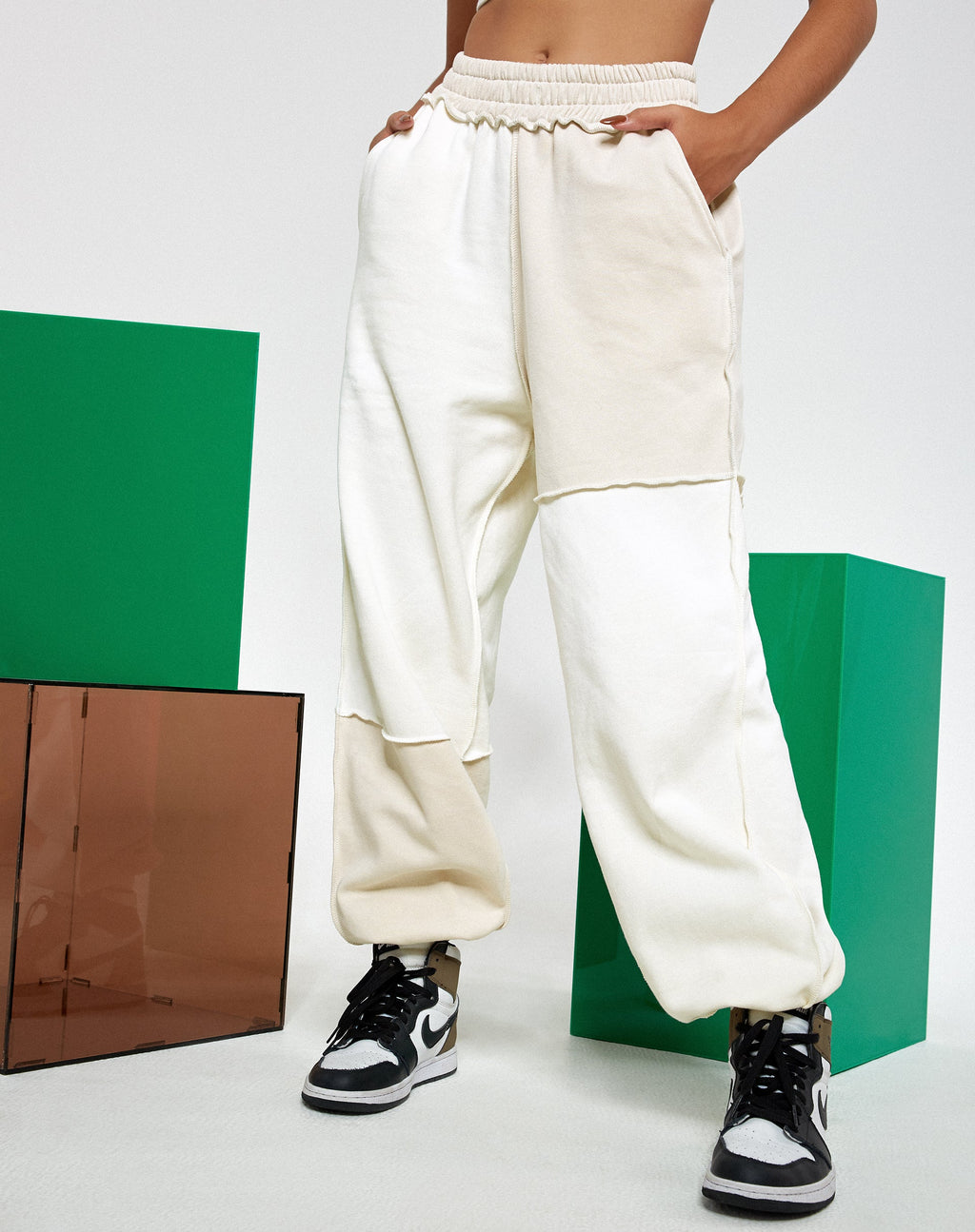 Pantalon Albaca en ivoire panaché et blanc d'hiver