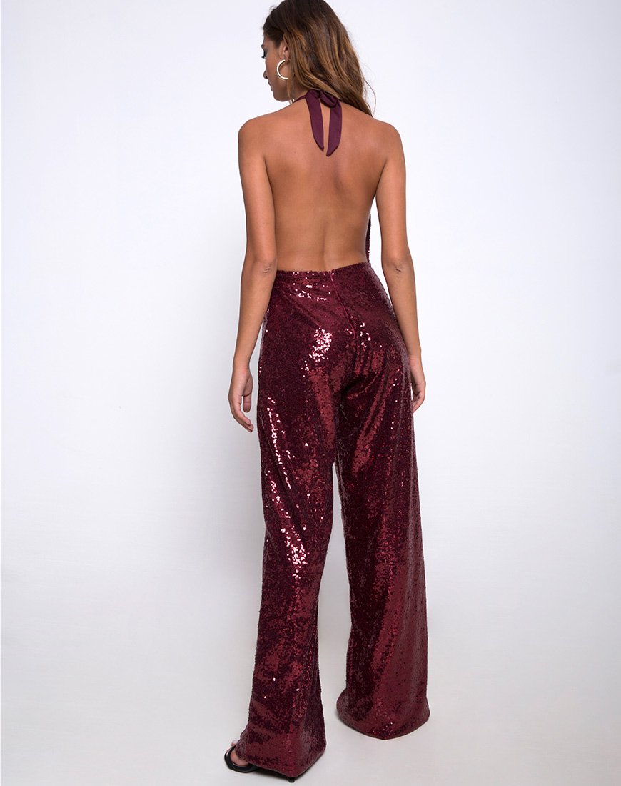 Image of Amber Wide Leg Jumpsuit in Mini Sequin Burgundy
