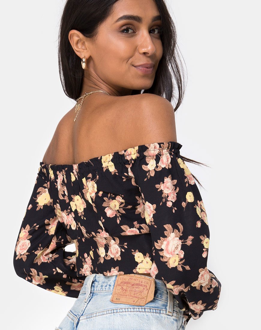 Aneca Off The Shoulder Top in Antique Rose Black (Top asymétrique en rose antique)