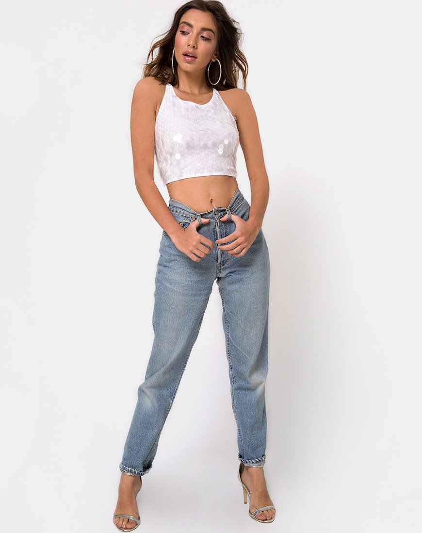 Image de Anery Crop Top in Clear Disc Sequin