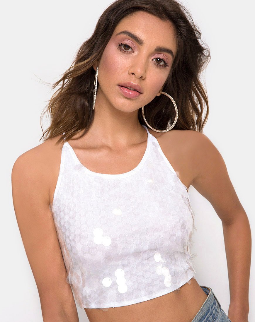 Image de Anery Crop Top in Clear Disc Sequin