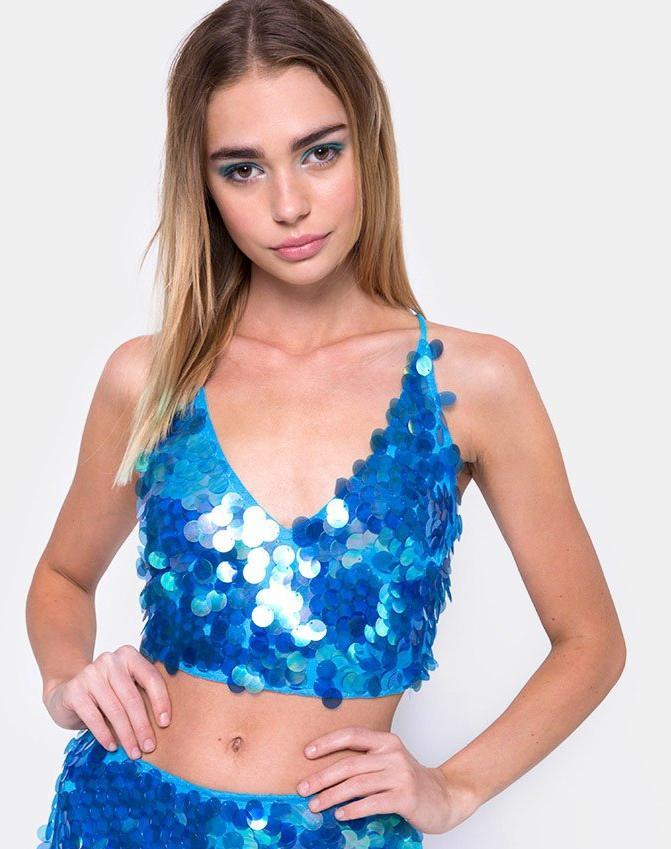 Angel Crop Top en Fishcale Disc Sequin Marine
