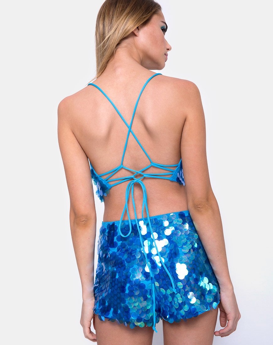 Angel Crop Top en Fishcale Disc Sequin Marine