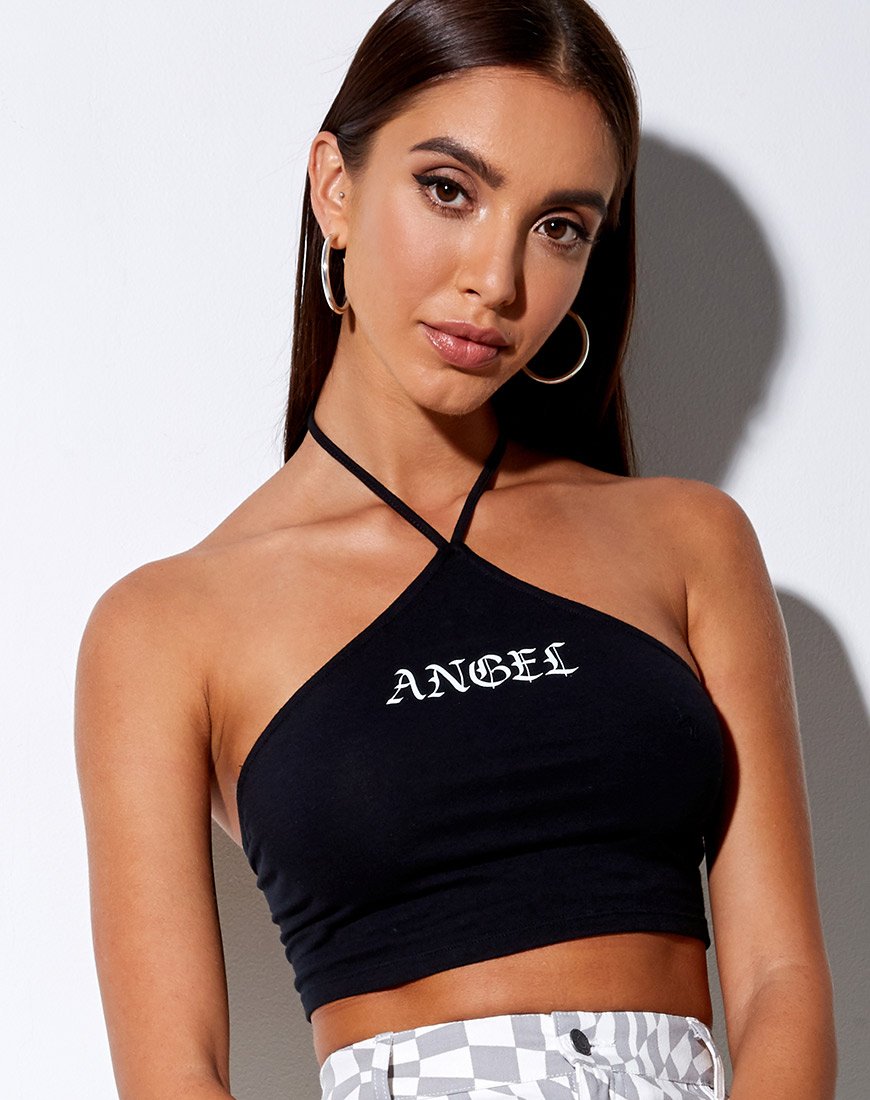 Image de April Crop Top in Black Angel in White