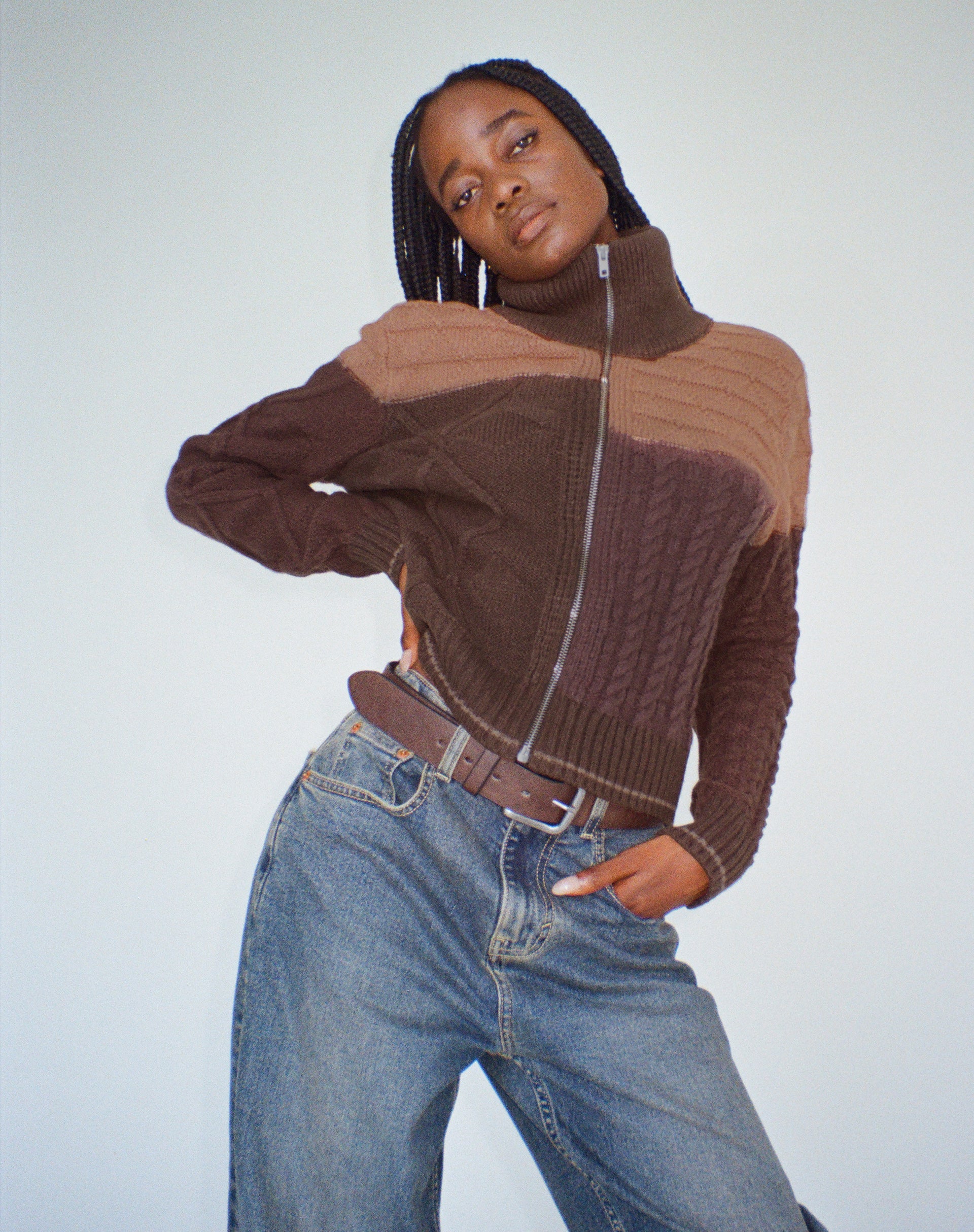 image de Arelius Knitted Jacket in Tonal Brown