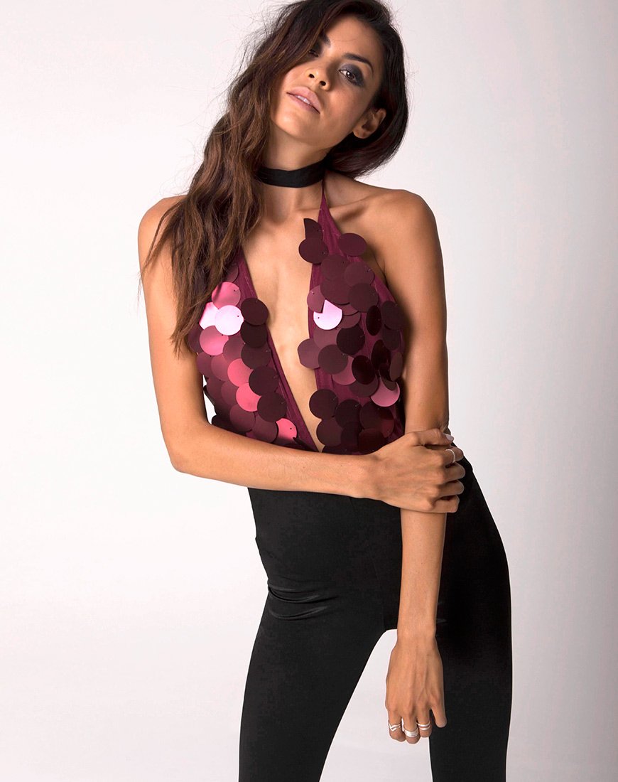 Ariel - Corsage plongeant en rose - Big Disc Sequin