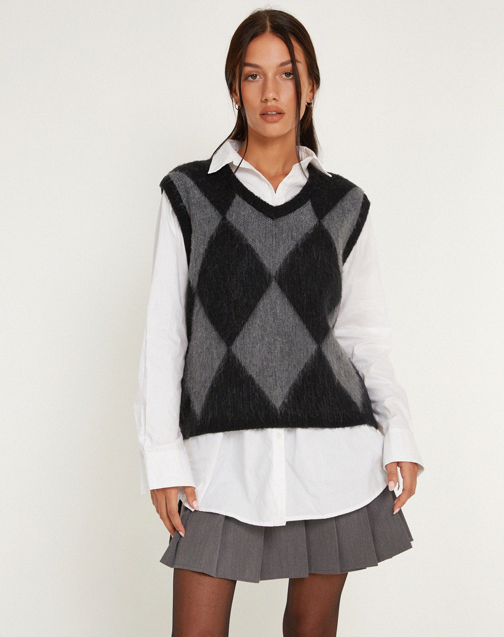 Gilet Arisa en gris arlequin et noir