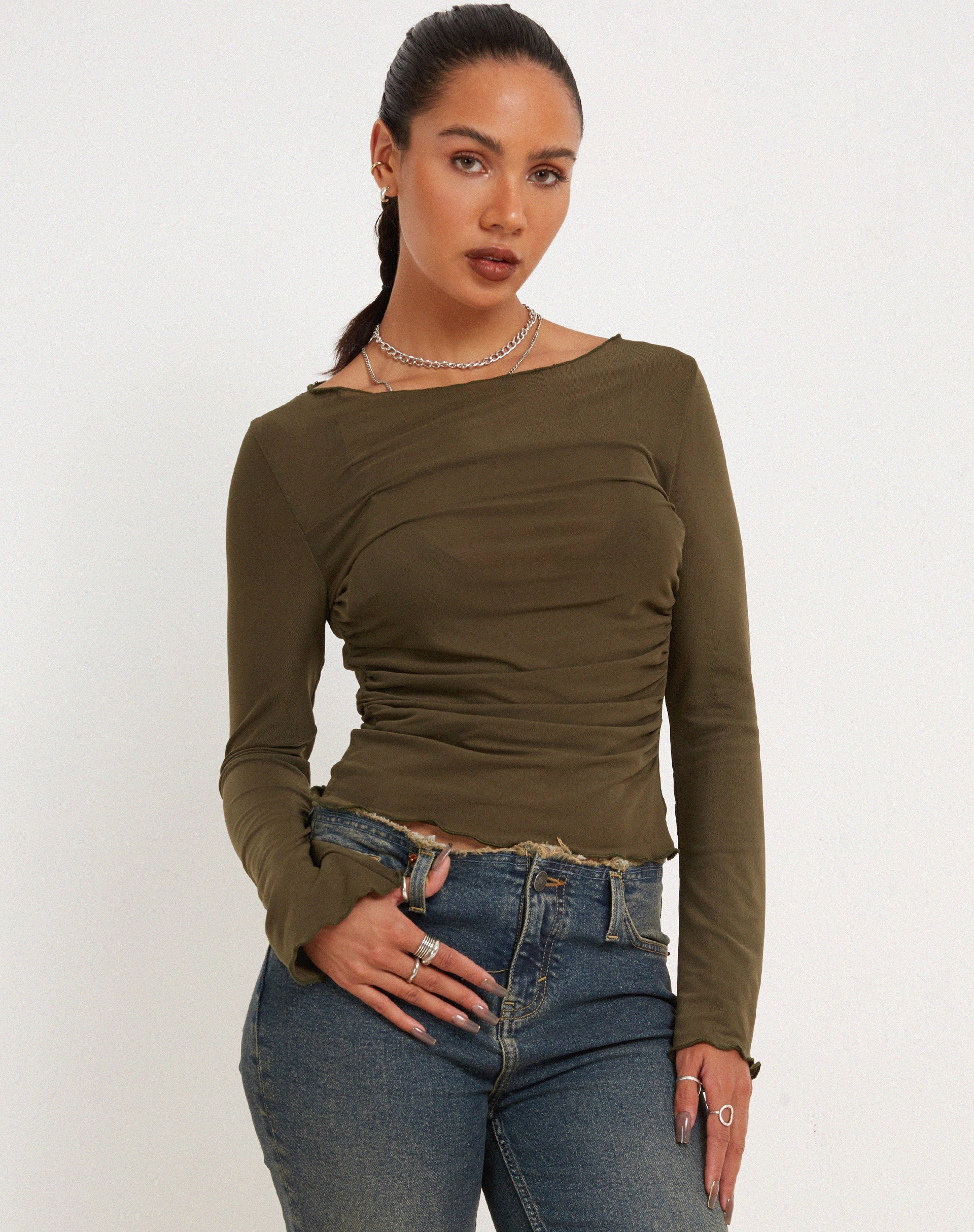 Image de Armina Mesh Long Sleeve Top in Green Leaf