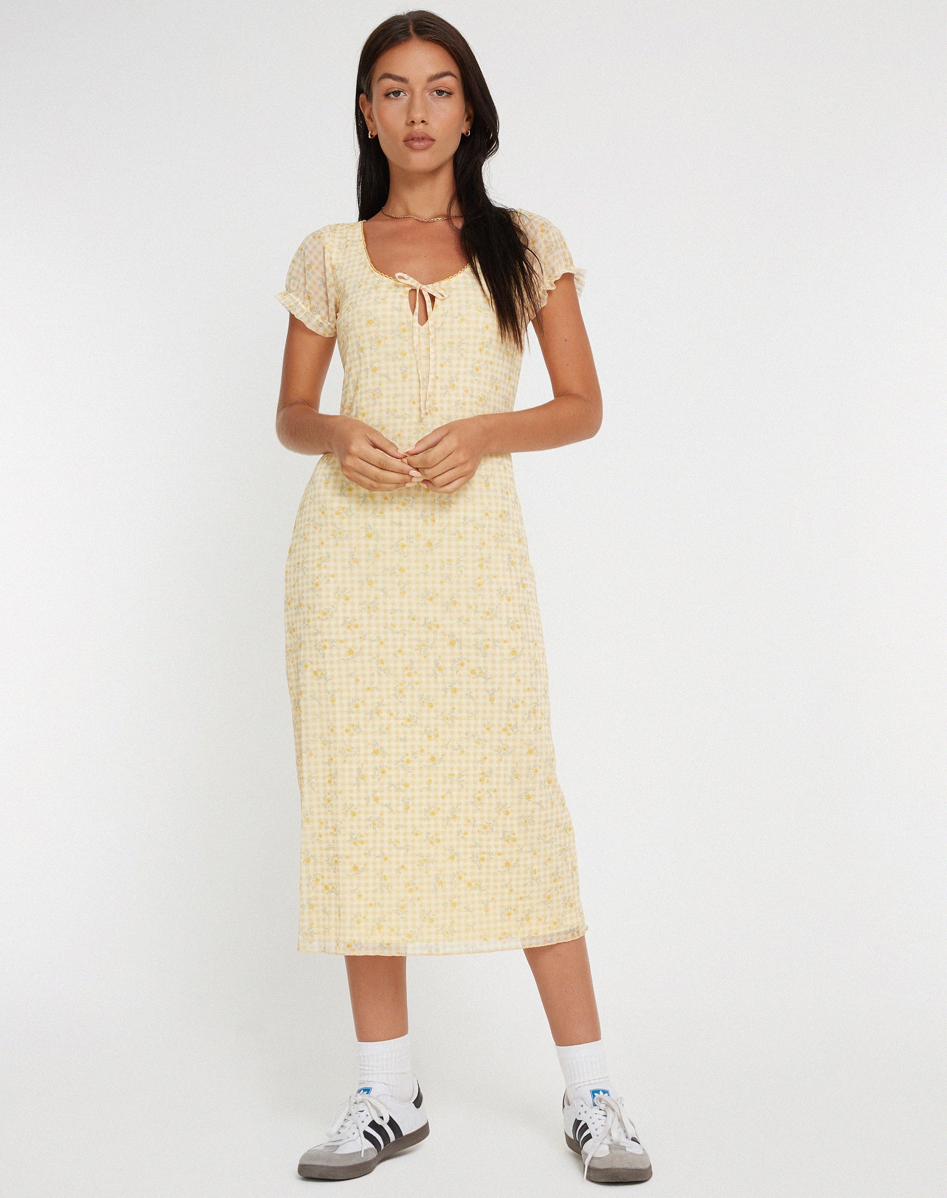 Image de Aroha Midi Dress in Gingham Floral Yellow