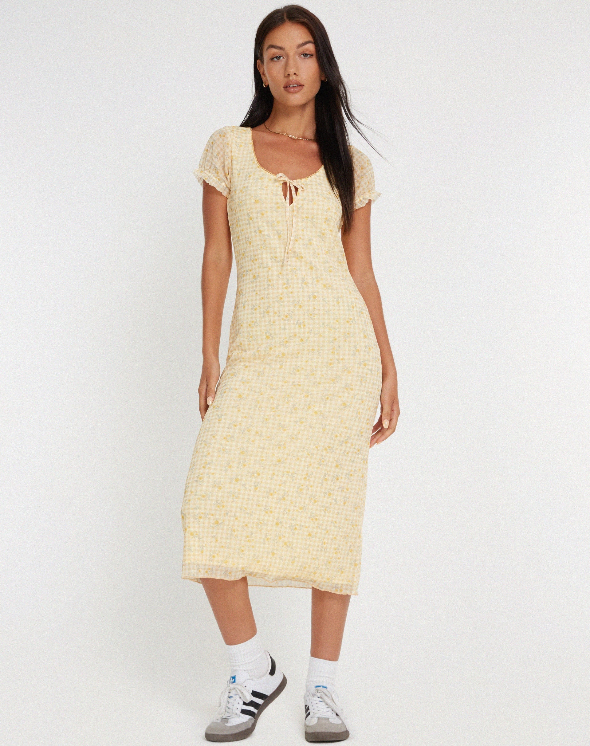 Image de Aroha Midi Dress in Gingham Floral Yellow