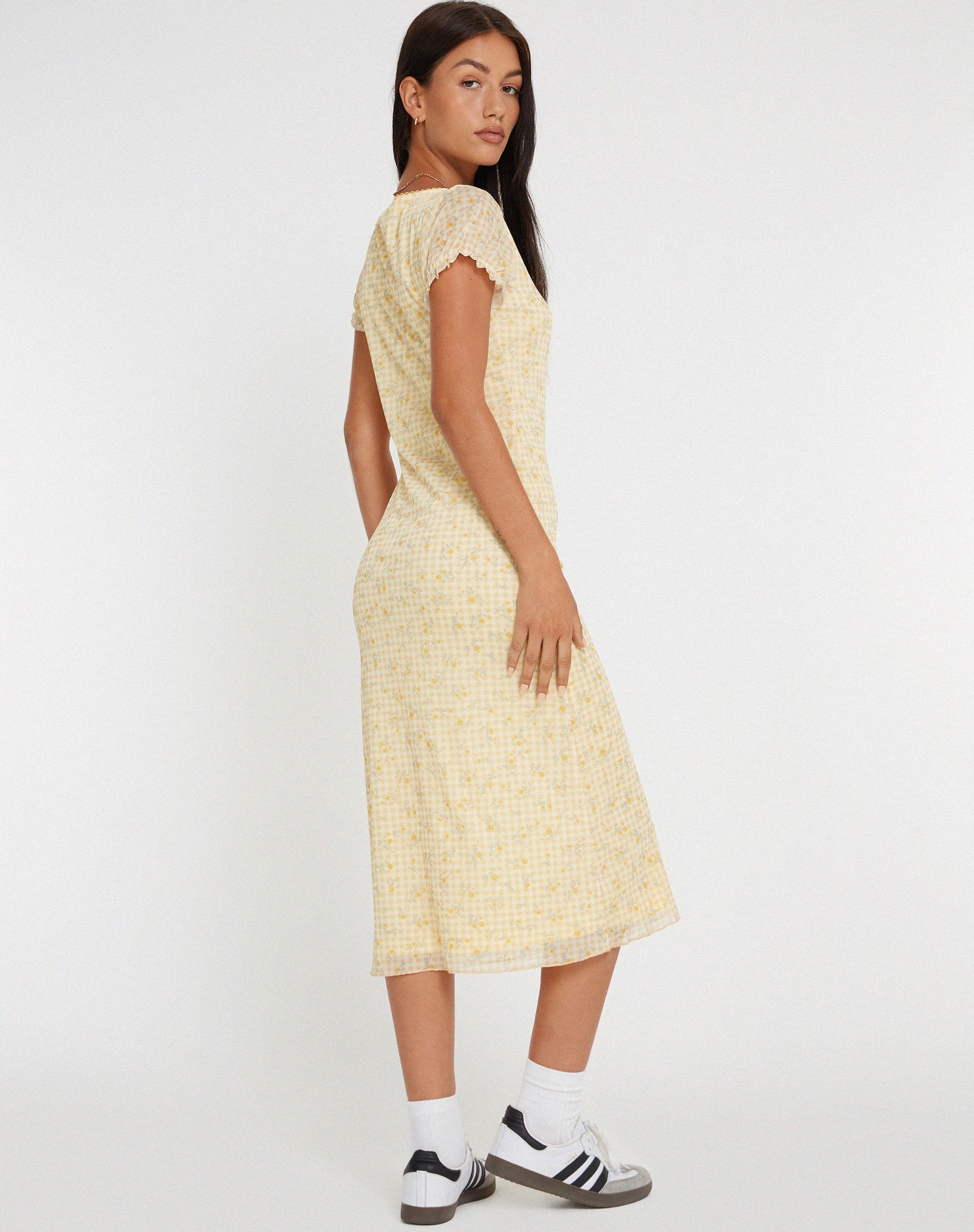 Image de Aroha Midi Dress in Gingham Floral Yellow