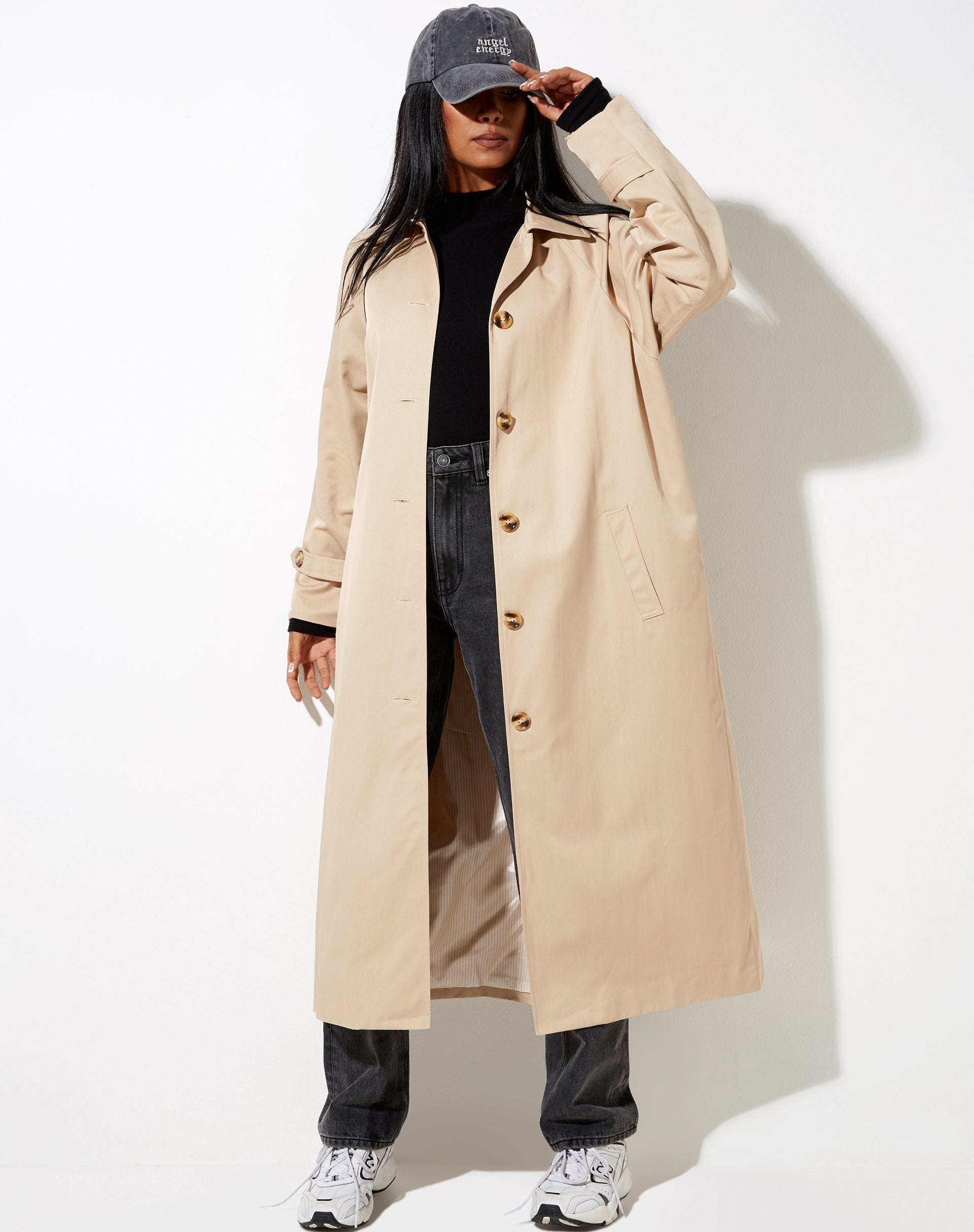 Image of Assa Trench Coat in Beige with Stripe Lining