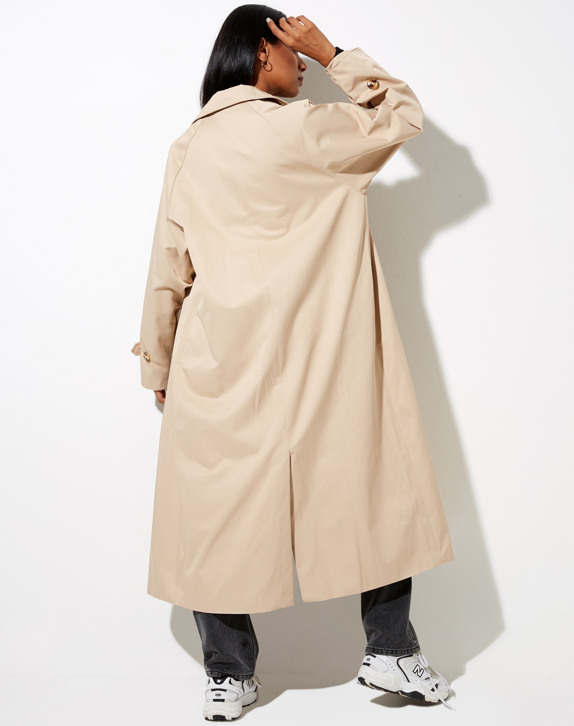 Image of Assa Trench Coat in Beige with Stripe Lining