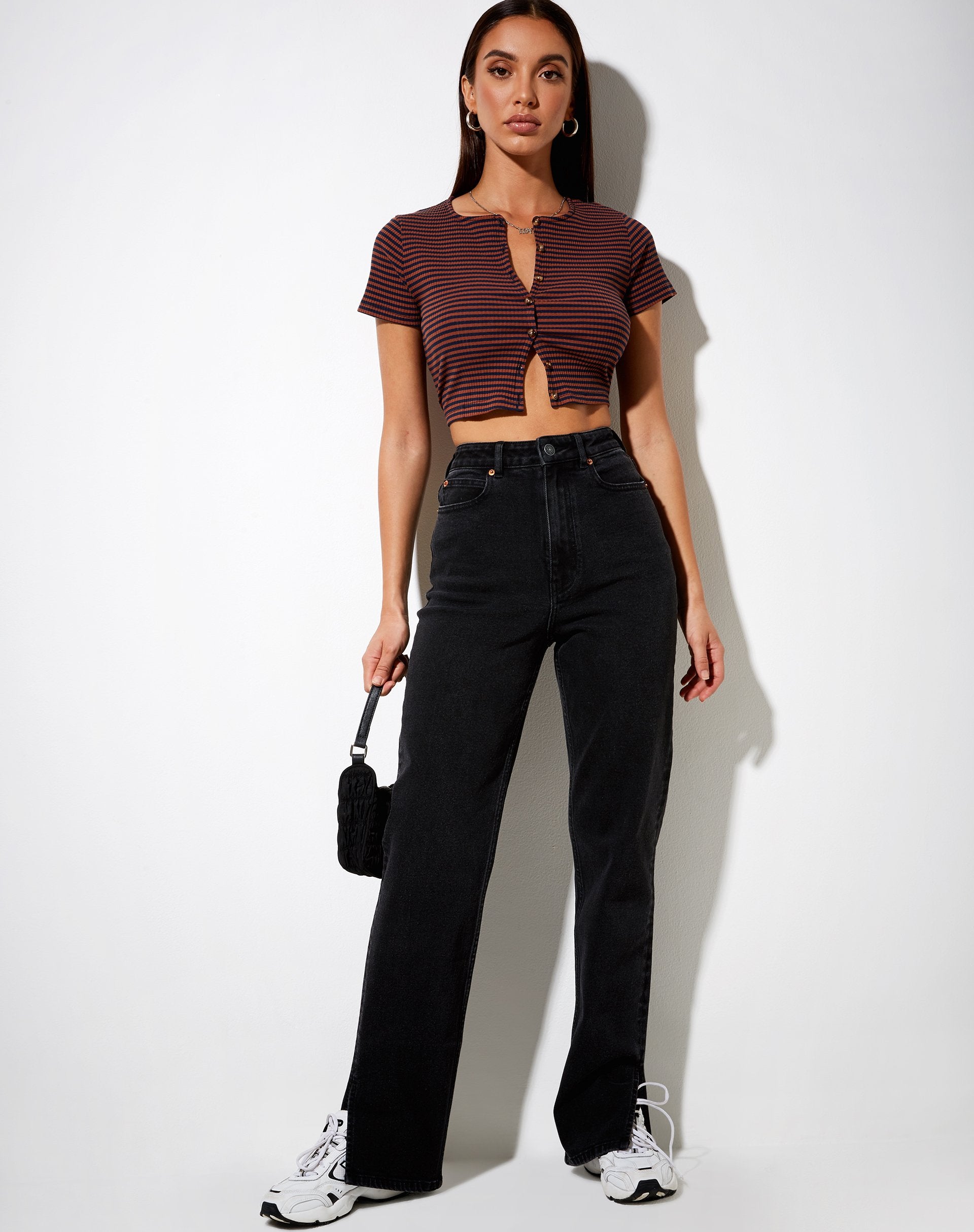 Image de Avia Crop Top in Rib Brown and Navy