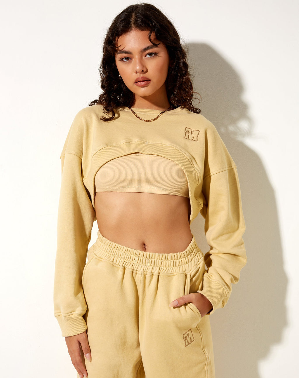 Bacel - Sweatshirt court, moutarde M Embro