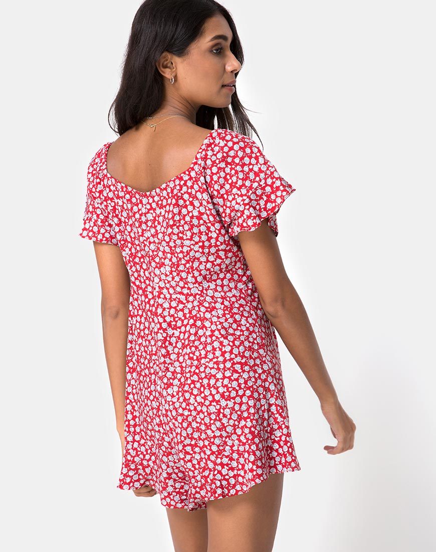 Image of Bae Playsuit in Ditsy Rose Red and Silver