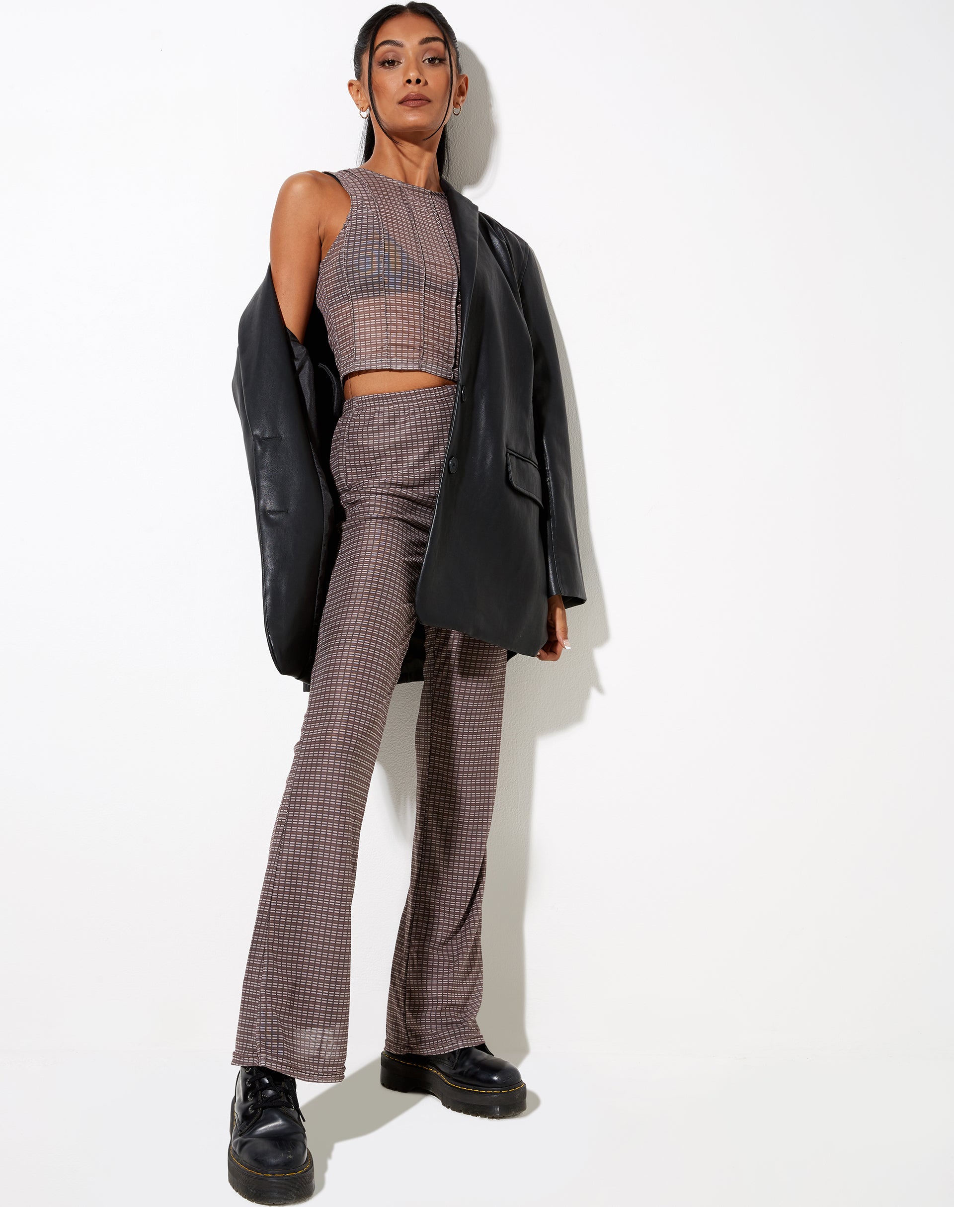 Image de Herly Pantalon évasé avec doublure en Mini Check Chocolat