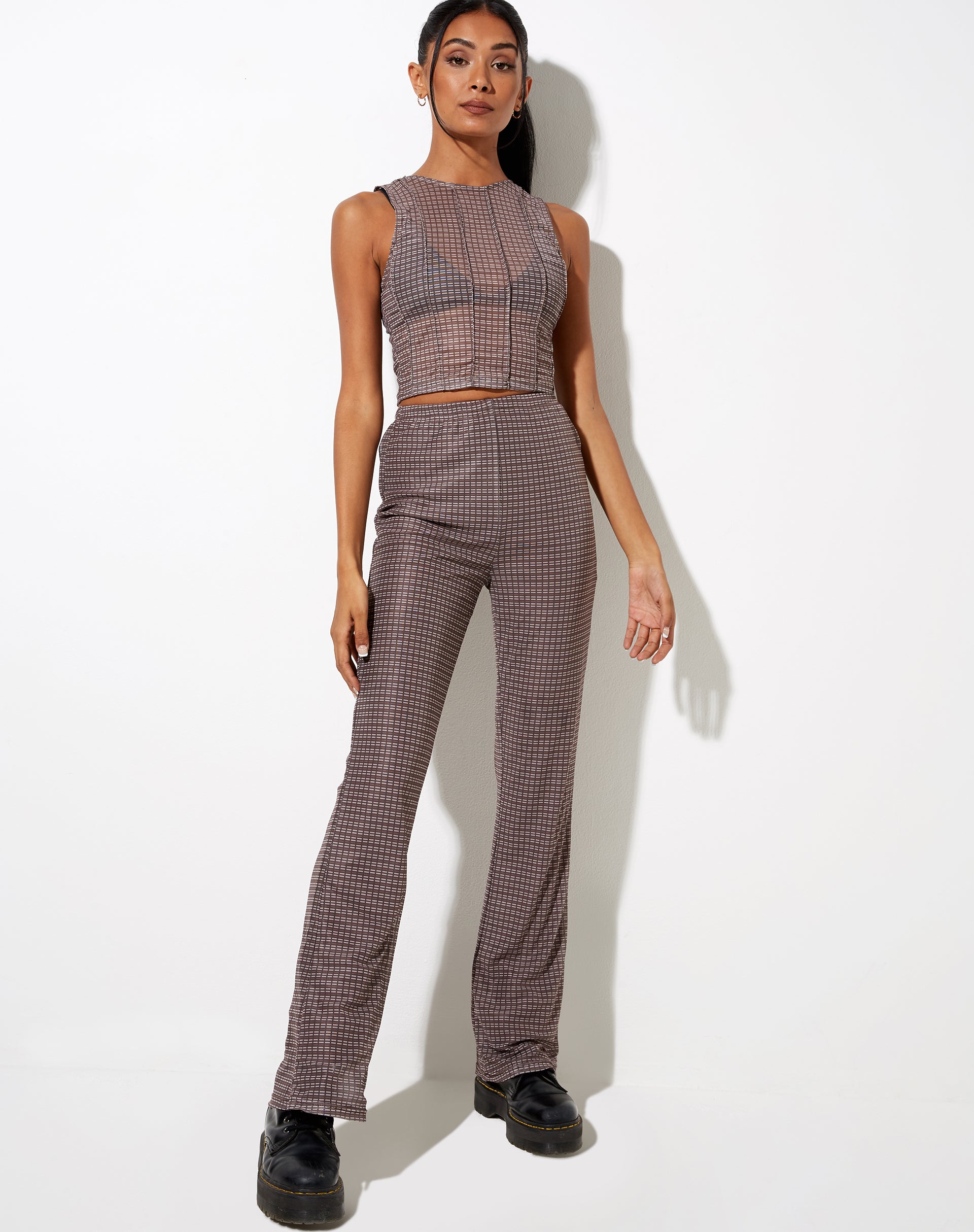 Image de Herly Pantalon évasé avec doublure en Mini Check Chocolat