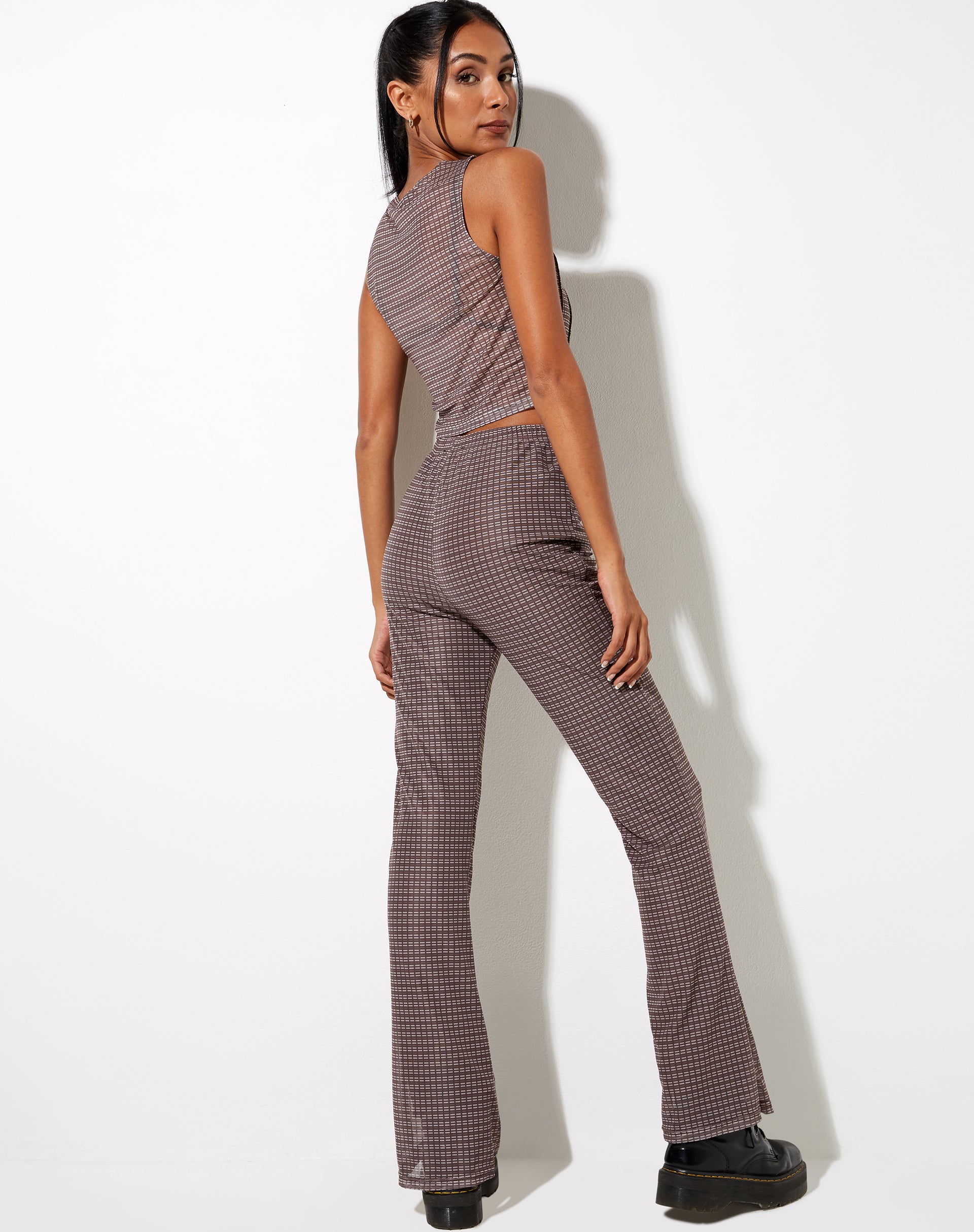 Image de Herly Pantalon évasé avec doublure en Mini Check Chocolat