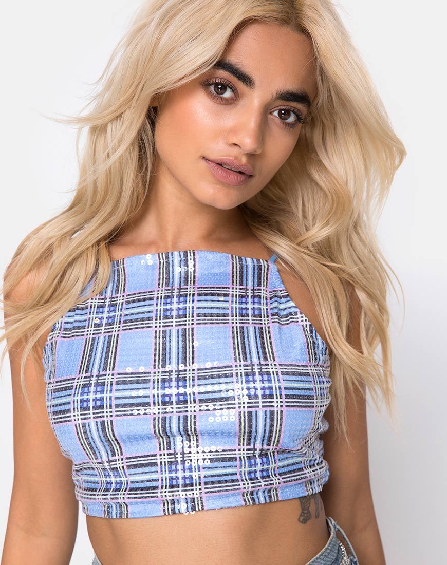 Barilla Crop Top à carreaux 90's avec paillettes transparentes