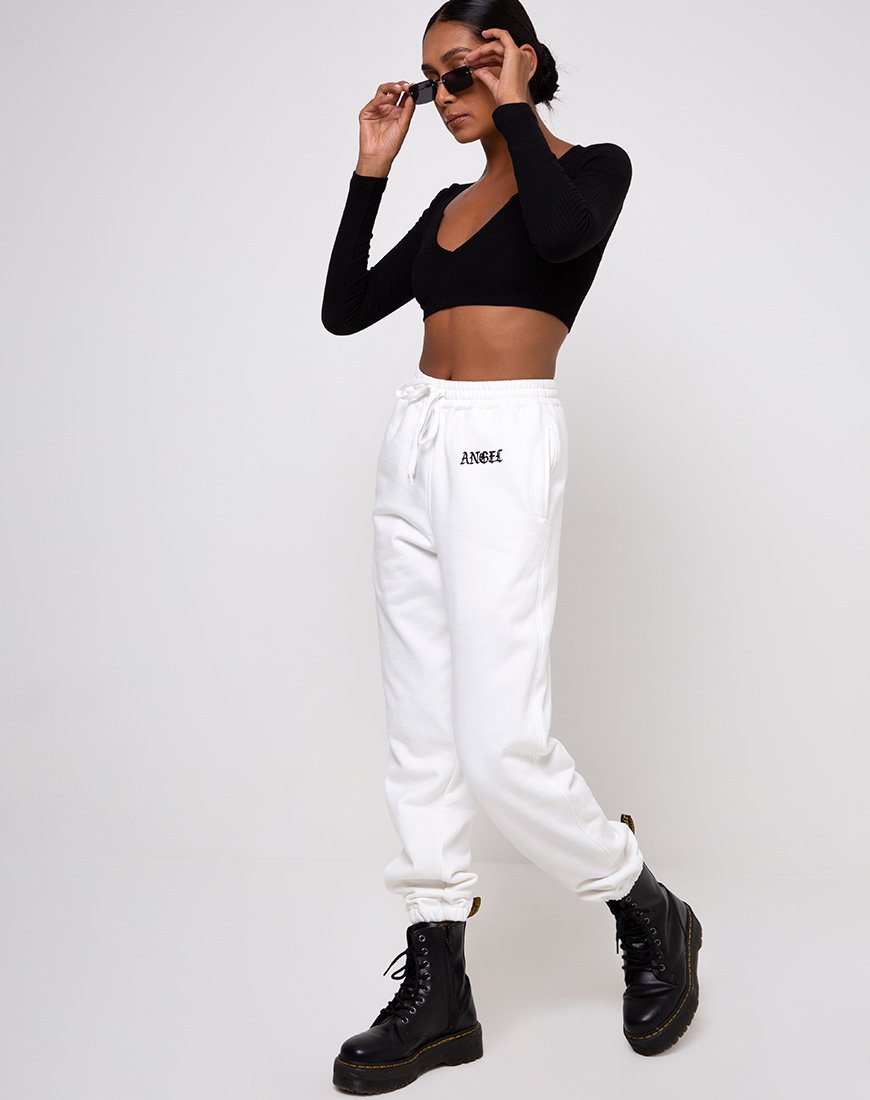 Image de Basta Jogger en blanc avec broderie d'ange Noir
