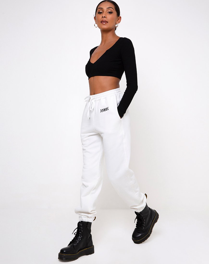 Image de Basta Jogger en blanc avec broderie d'ange Noir