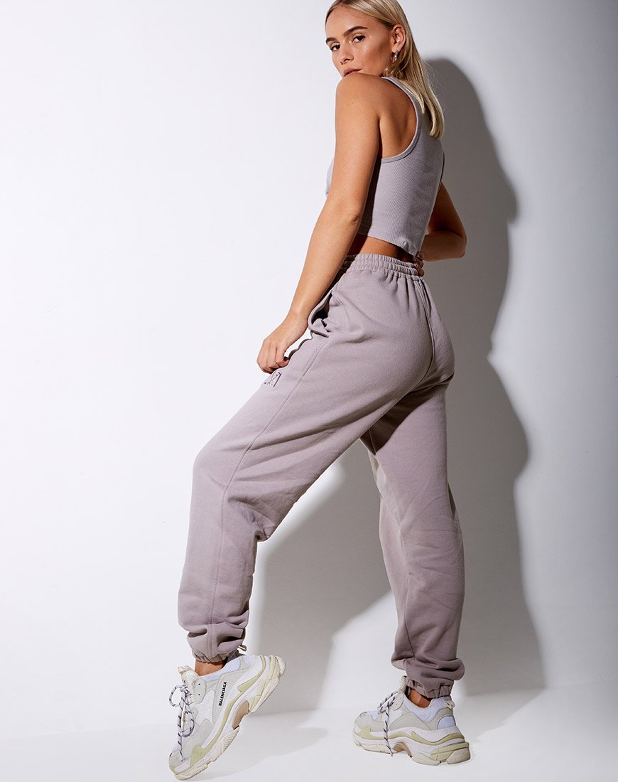 Pantalon de jogging Basta, couleur champignon, avec broderie 'LA