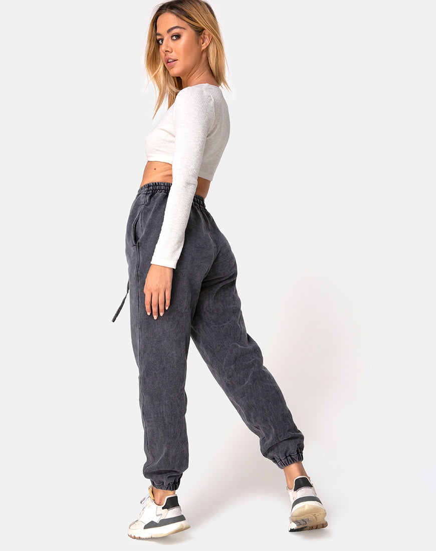 Image of Basta Jogger in Acid Washed Black with Angel Embro