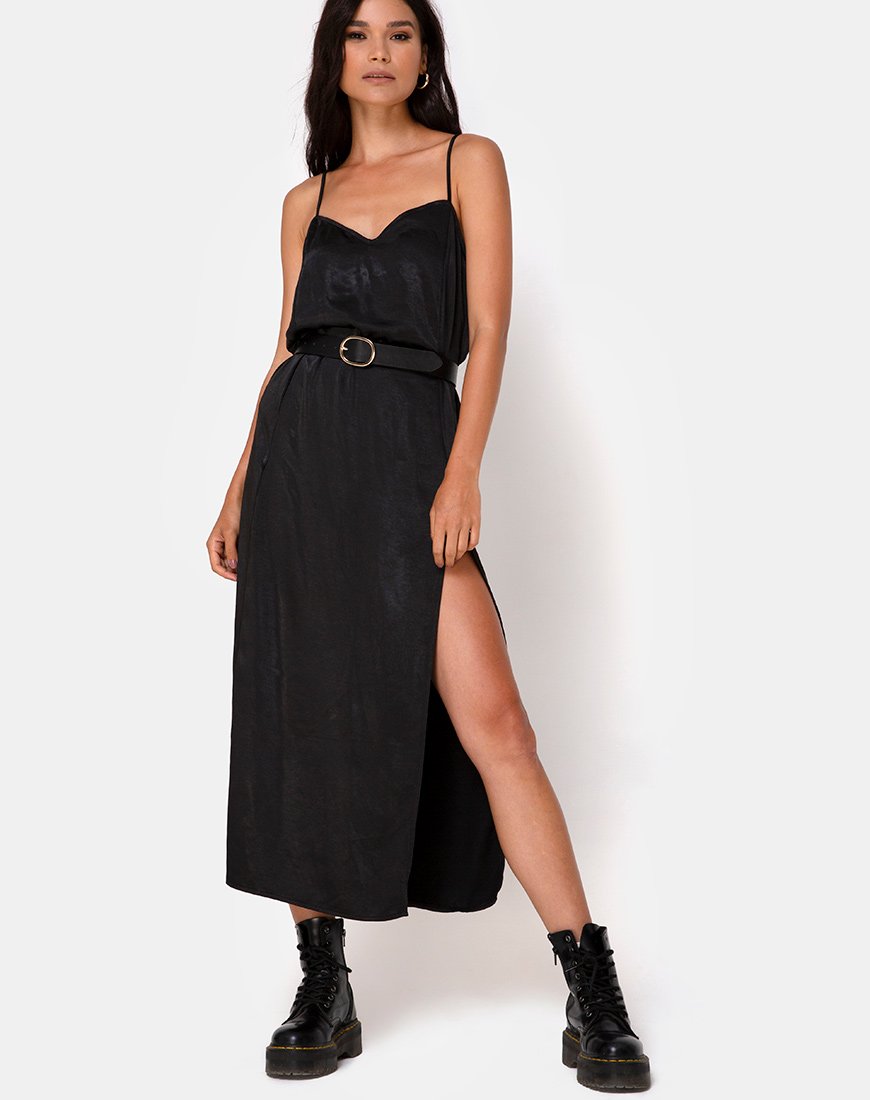 Robe longue Batis en satin noir