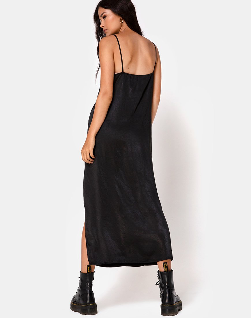 Robe longue Batis en satin noir