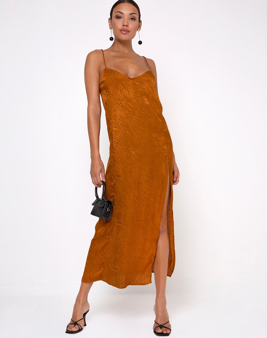 Robe longue Batis en satin Zebra Golden Coral