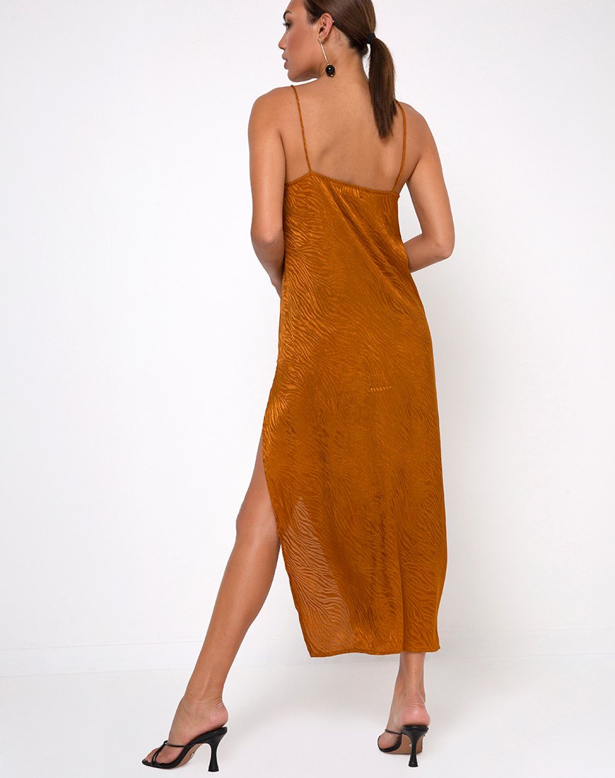 Robe longue Batis en satin Zebra Golden Coral