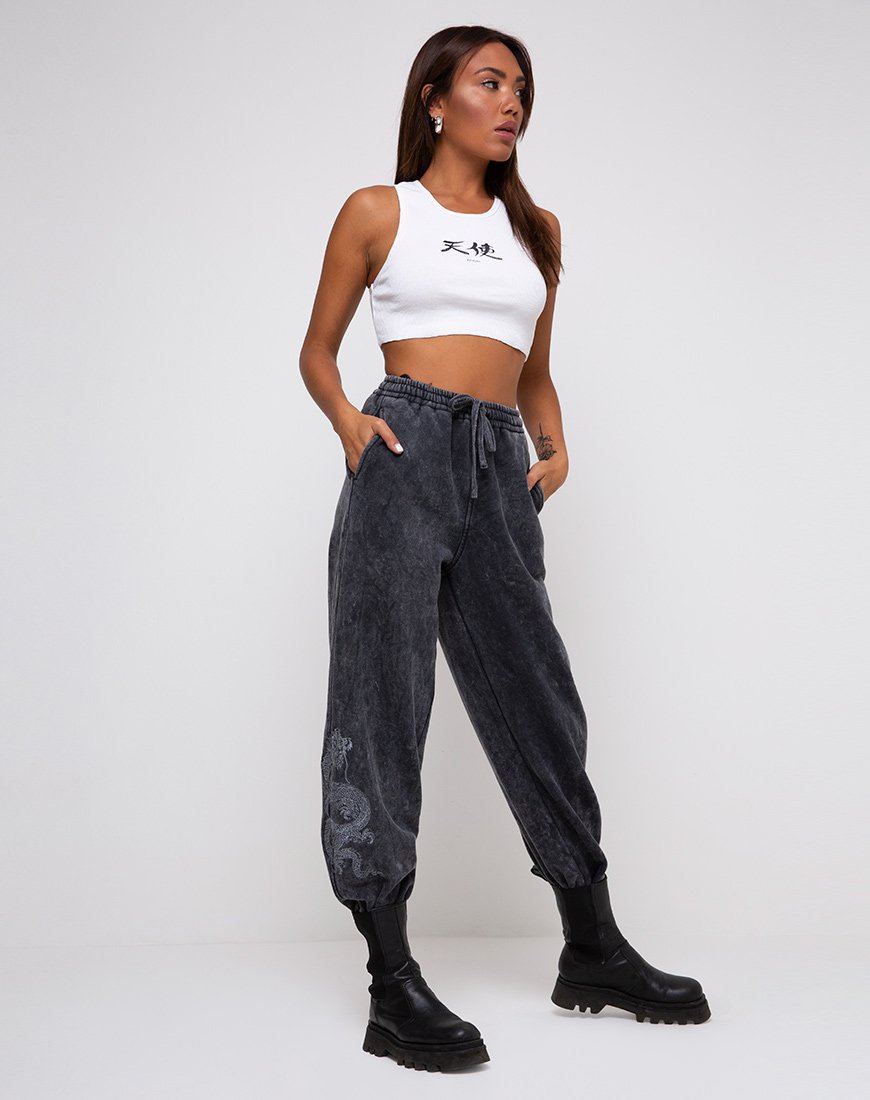 Image of Basta Jogger in Acid Stone Wash with Dragon Embro