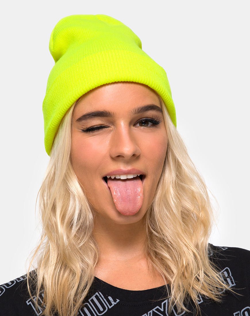 Image de Beanie Hat in Highlighter Yellow (Chapeau bonnet jaune)