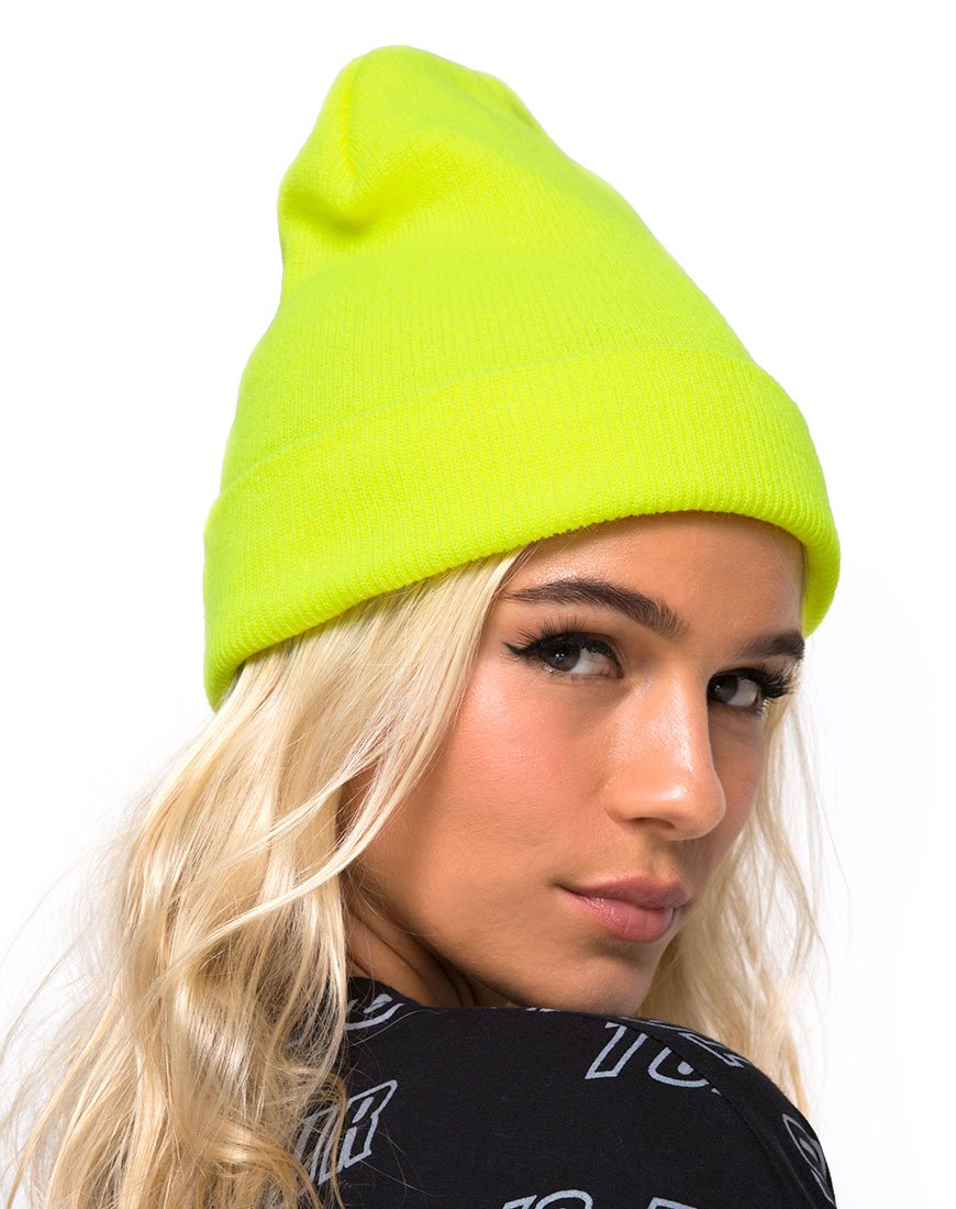 Image de Beanie Hat in Highlighter Yellow (Chapeau bonnet jaune)