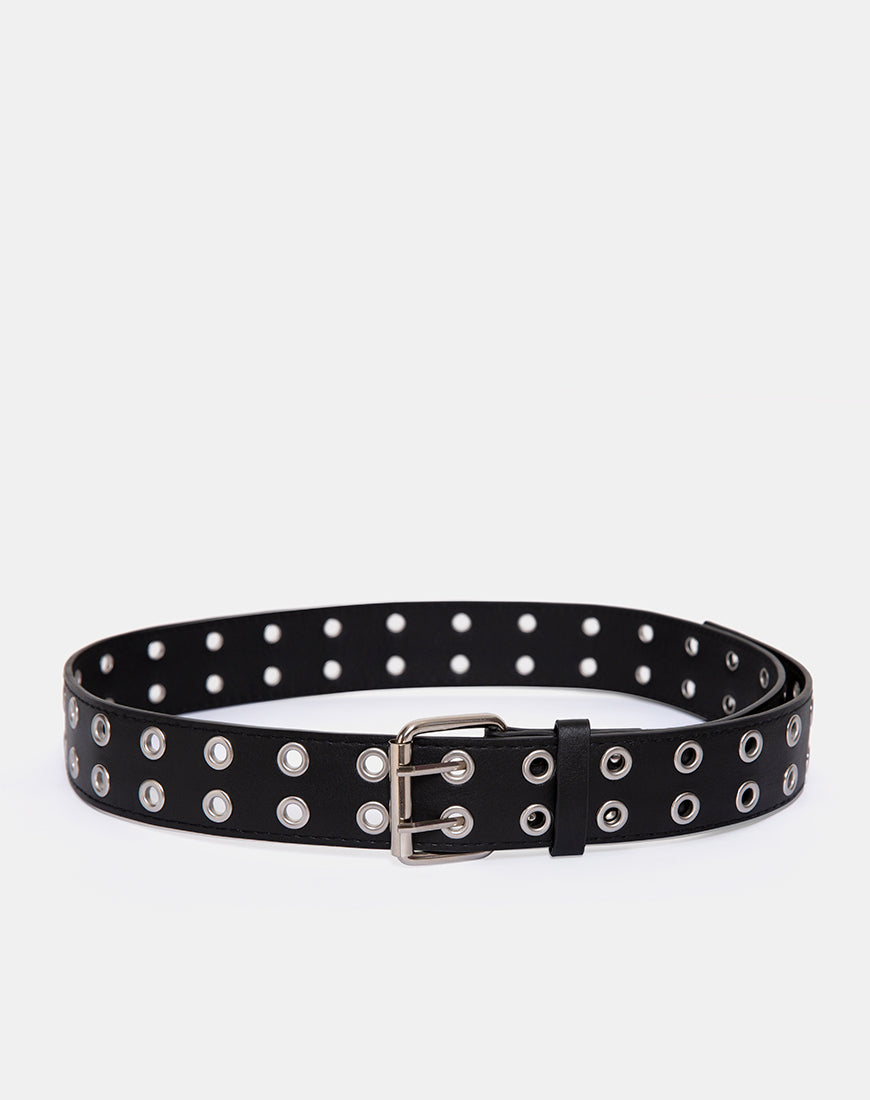 Image de la ceinture à double œillet en PU noir punk