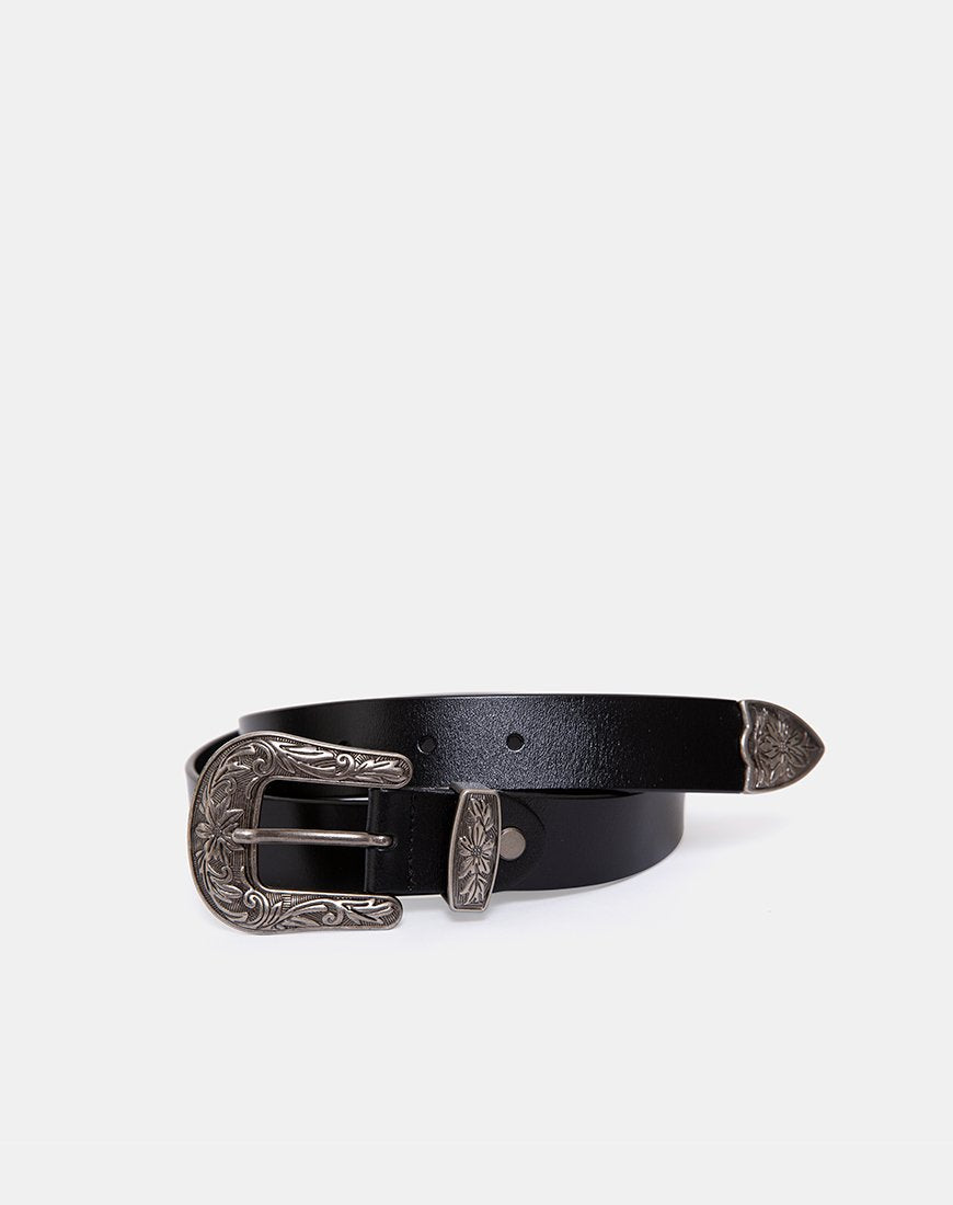 Image de la ceinture Western Vintage noire avec boucle en argent