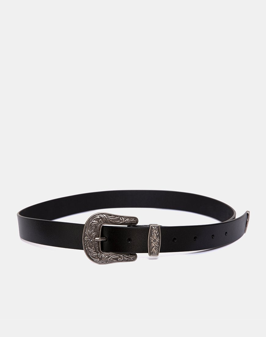 Image de la ceinture Western Vintage noire avec boucle en argent