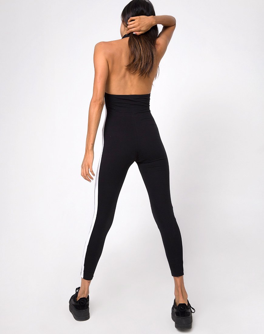 Image of Beripe Plunge Unitard in Black with White Stripe