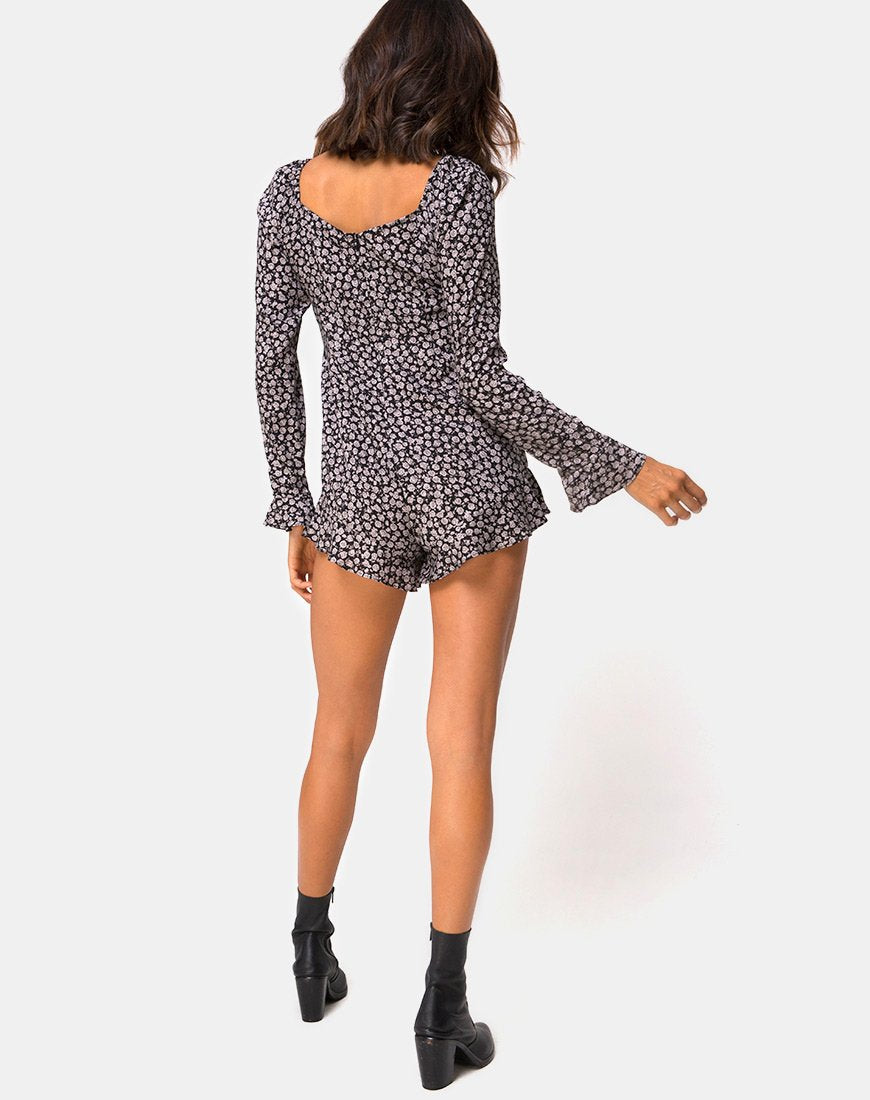 Image of Berlo Longsleeve Playsuit in Ditsy Rose Black