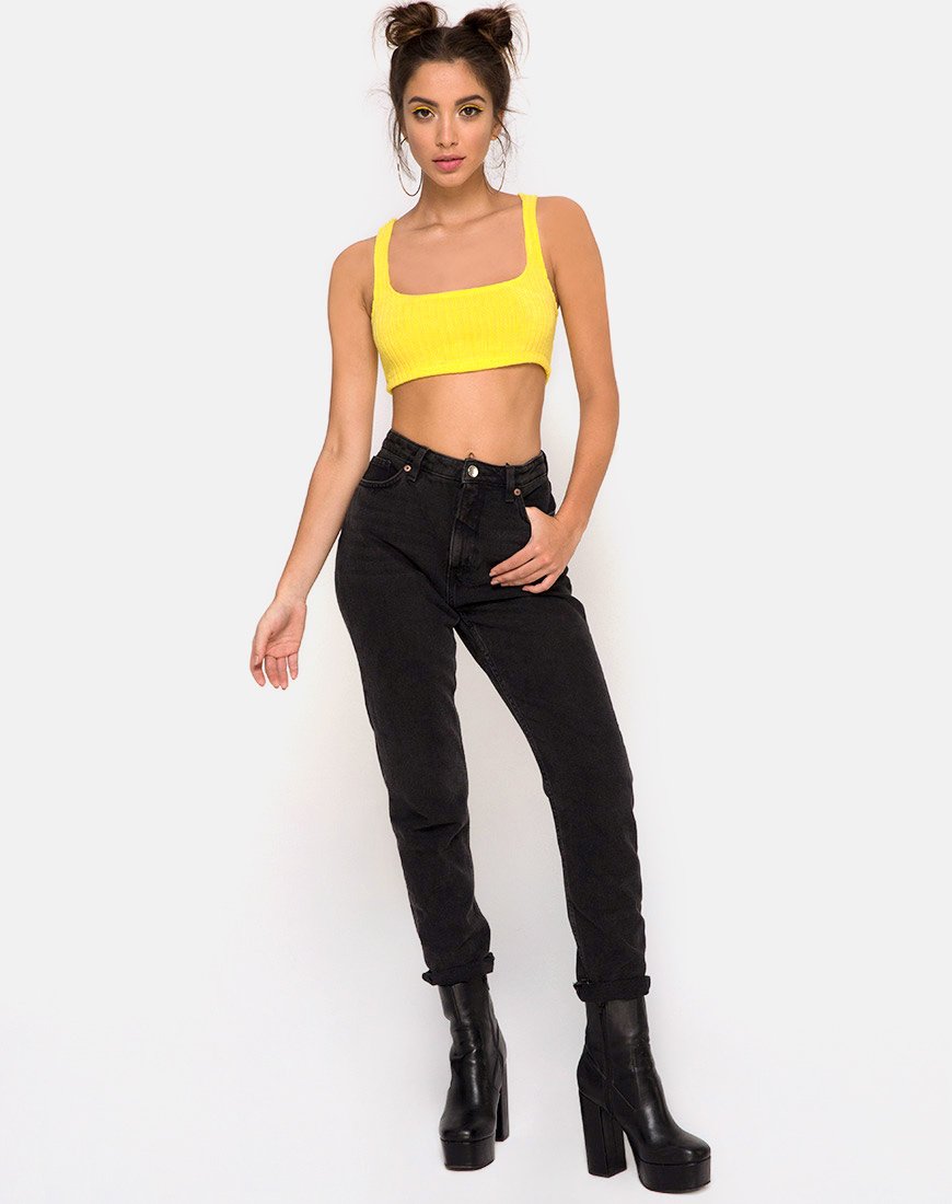 Berries Crop Top en tricot côtelé jaune