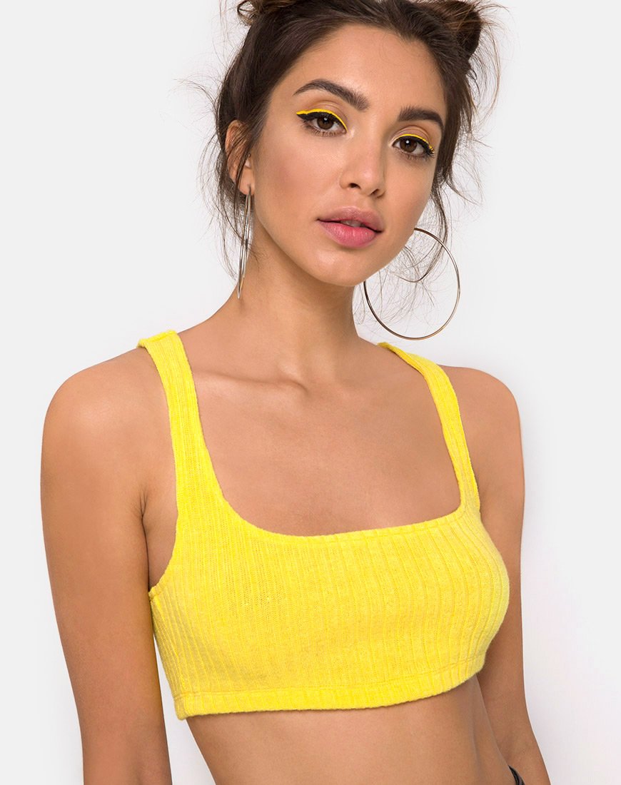 Berries Crop Top en tricot côtelé jaune