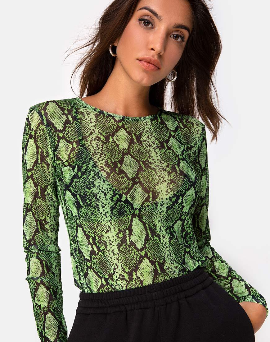 Corsage Betina en maille serpent Slime Lime