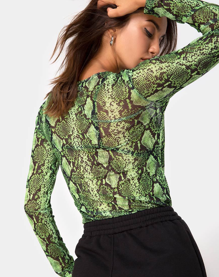 Corsage Betina en maille serpent Slime Lime